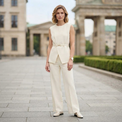 Elegancki damski komplet | Top bez rękawów i szerokie spodnie